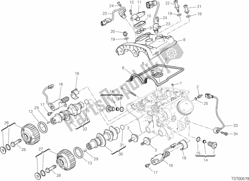 Todas as partes de Cabeça Do Cilindro Vertical - Cronometragem do Ducati Multistrada 1200 Enduro Touring Brasil 2019